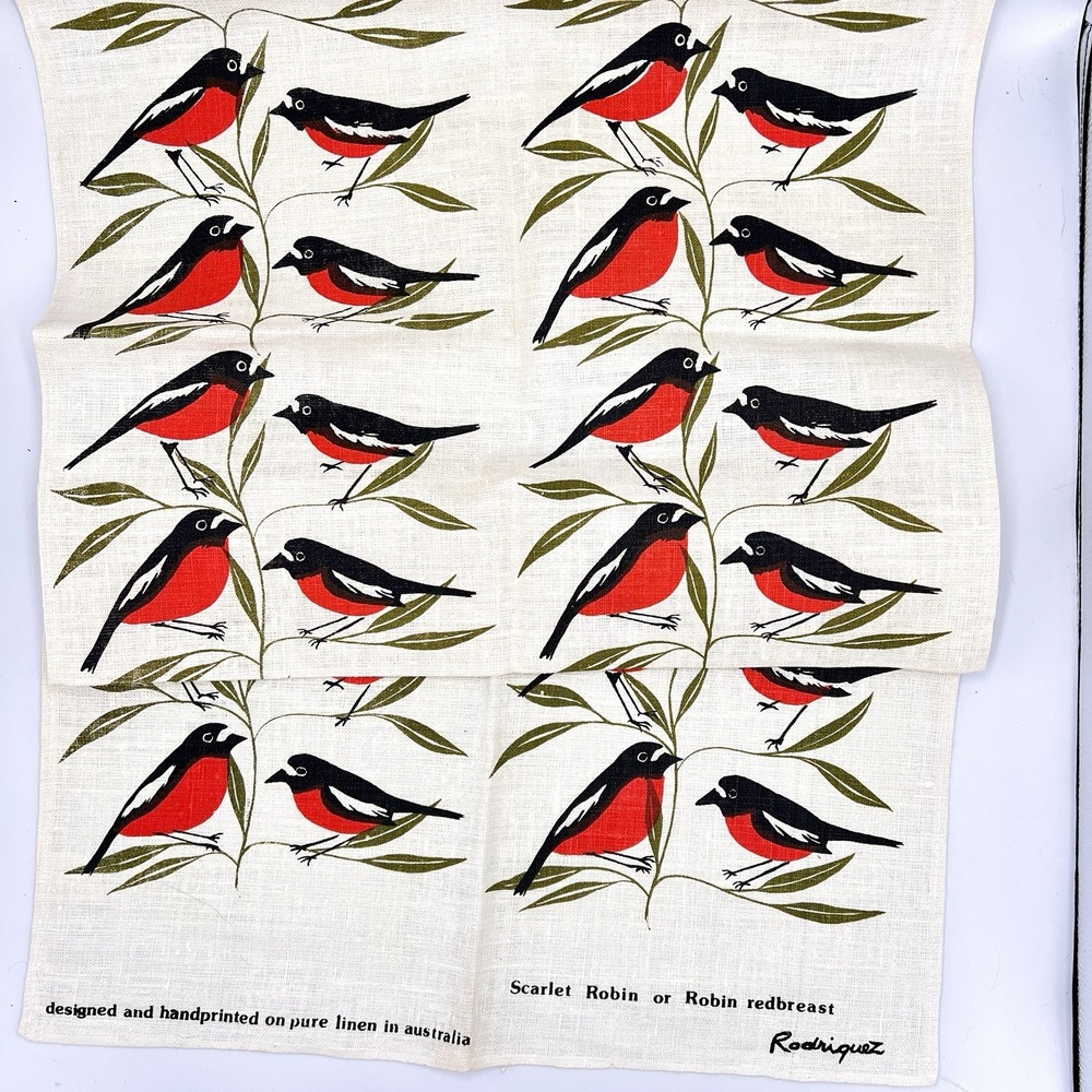 Rodriguez Australian Red Robin Linen Kitchen Tea Towel - Picture 4 of 8